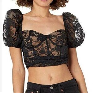 For Love & Lemons Rosalie Crop Top in Black